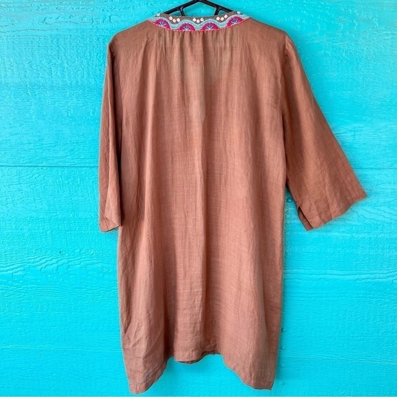 JOHNNY WAS EMBROIDERED V-NECK TUNIC STYLE MIDI DRESS SIZE SMALL OVERSIZED - Picture 3 of 5